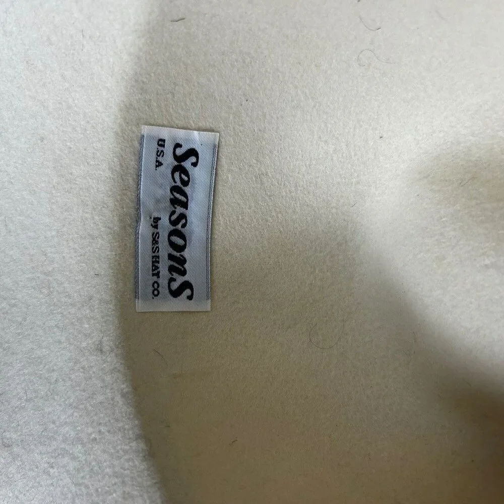 Seasons by S&S Hat Co Vintage White Wool Felt Wide Brim Hat Feather Accent USA
